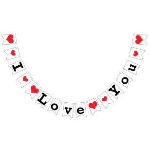 I LOVE YOU Valentine Wedding Decor Bunting Flags