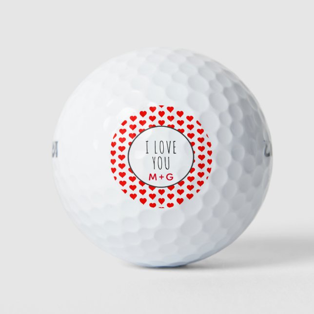 I Love You Valentines Day Couples Monogram Golf Balls (Front)