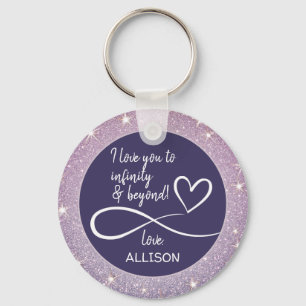 I love you Valentines Day Dark Purple Glitter Cute Keychain