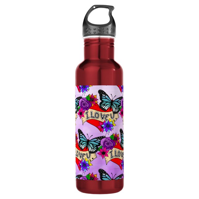 I Love You | Valentine's Day Heart and Rose    710 Ml Water Bottle (Front)