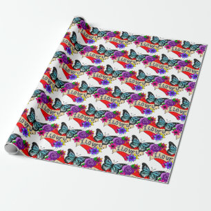 I Love You   Valentine's Day Heart and Rose  Wrapping Paper