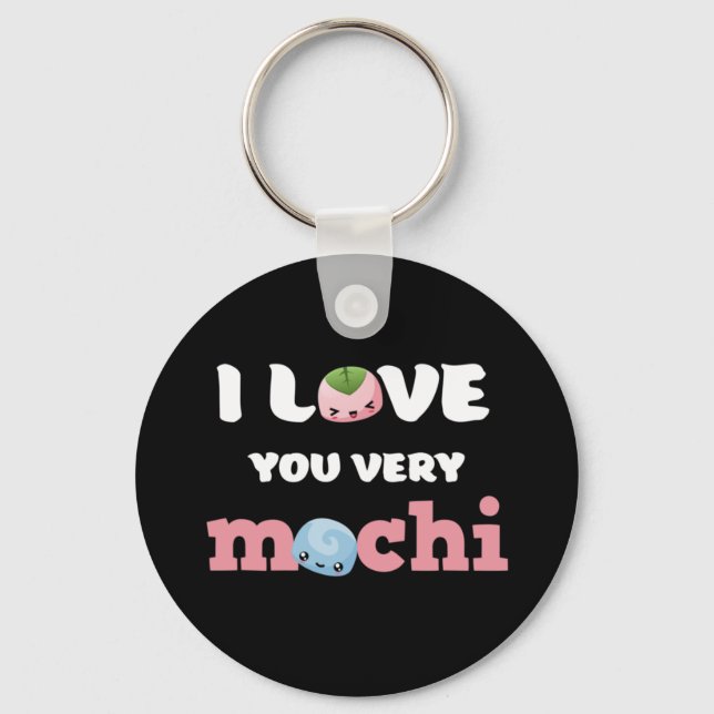 I Love You Very Mochi Cute Valentine's Day Puns Keychain (Front)