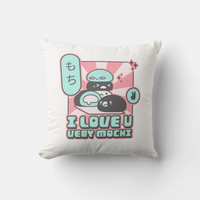 I Love You Very Mochi - Funny Ice Cream Pun Throw Pillow (Front)