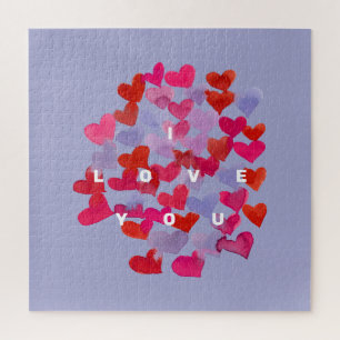 I love you watercolor hearts jigsaw puzzle