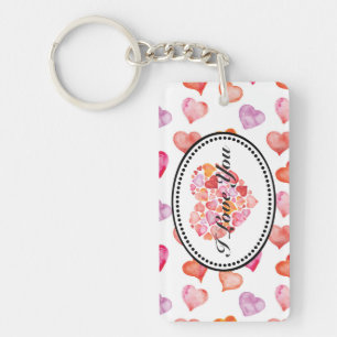 I love you watercolor hearts keychain
