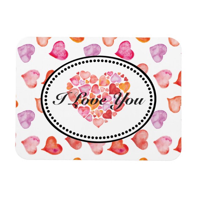 I Love You Watercolor Hearts Magnet (Horizontal)