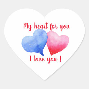 I love you watercolor red and blue heart     sticker