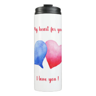 I love you watercolor red and blue heart thermal tumbler