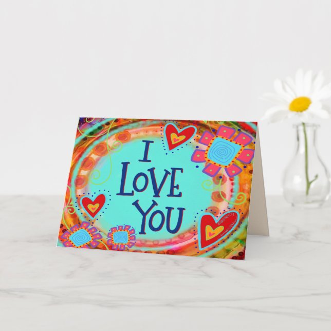 I Love You Whimsical Floral Hearts Fun Valentine Card (Small Plant)