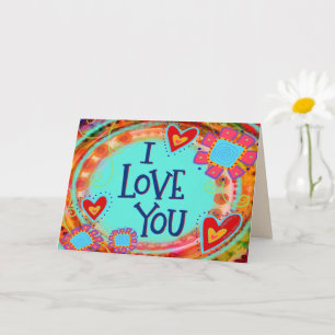 I Love You Whimsical Floral Hearts Fun Valentine Card