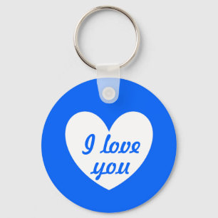 "I love you" White heart on blue Keychain