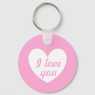 "I love you" White heart on Cotton Candy Pink Keychain