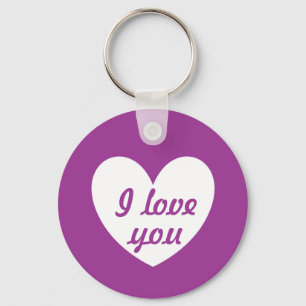 "I love you" White heart on Purple Keychain