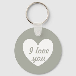 "I love you" White heart on Pussywillow Grey Keychain