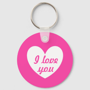 "I love you" White on fuchsia heart Keychain