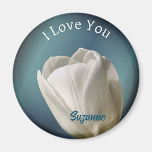 I Love You White Tulip Flower Personalized Magnet