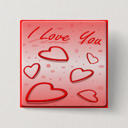 I Love You with Hearts Pink Background 2 Inch Square Button
