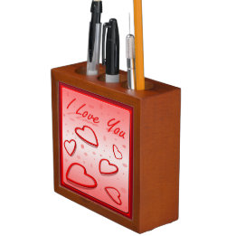 I Love You with Hearts Pink Background Desk Organizer