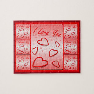 I Love You with Hearts Pink Background Jigsaw Puzzle