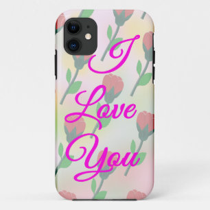 I Love You with Red Flowers Pattern iPhone 11 Case