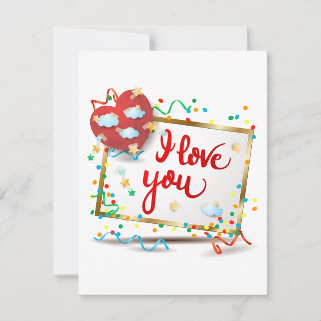 I Love You with Red Heart Thank You Card (Front)