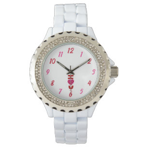 I Love You Women's Rhinestone White Enamel Watch