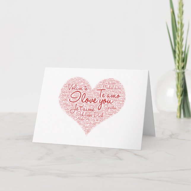 I Love You Word Cloud Red Heart Valentine's Day Card (Front)