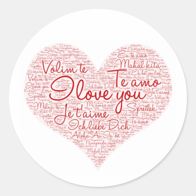 I Love You Word Cloud Red Heart Valentine's Day Classic Round Sticker (Front)