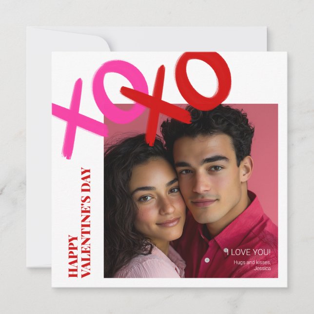I Love You XOXO Photo Modern Happy Valentines Day Holiday Card (Front)