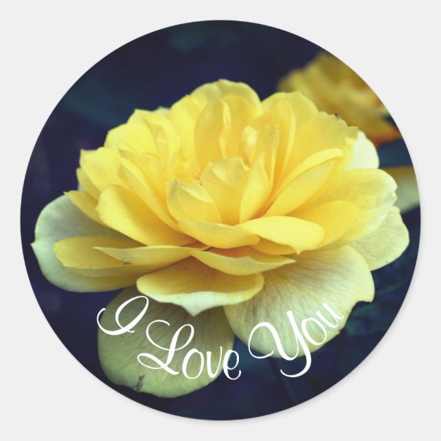 I Love You Yellow Rose Flower  Classic Round Sticker (Front)
