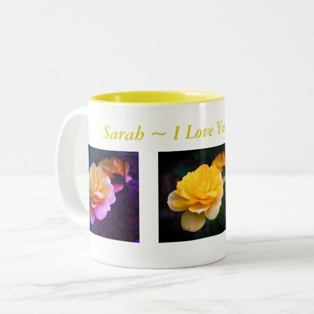 I Love You Yellow Rose Personalized Two-Tone Coffee Mug (Front Left)