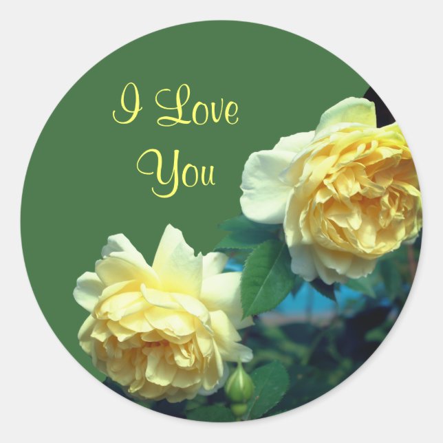 I Love You Yellow Roses Floral Classic Round Sticker (Front)