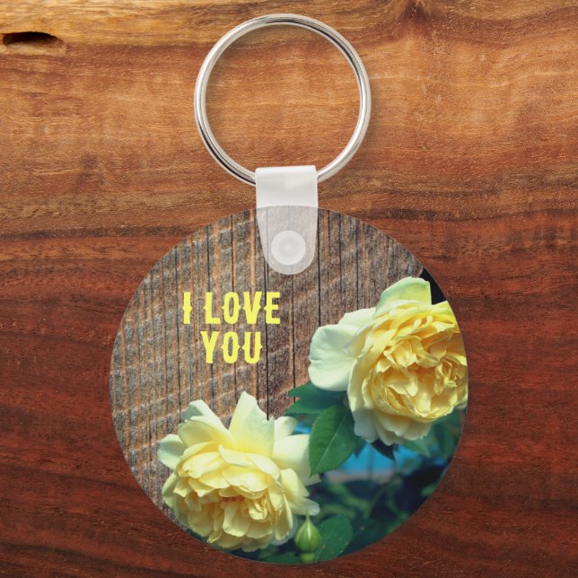 I Love You Yellow Roses Flower  Keychain (Front)