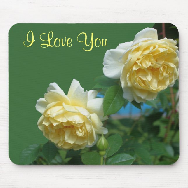 I Love You Yellow Roses Flower Photo Mousepad (Front)