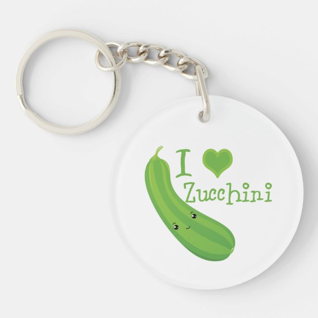 I Love Zucchini Smiling Kawaii Zucchini Keychain (Front)