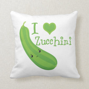 I Love Zucchini Smiling Kawaii Zucchini Throw Pillow