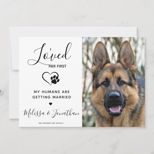 I Loved Her First Modern QR Code Pet Dog Wedding Invitation (Front)