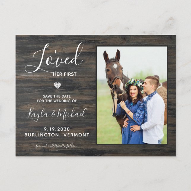 I Loved Her First Rustic Horse Photo Pet Wedding Announcement Postcard (Front)