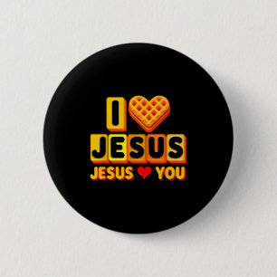 I Loves Jesus Waffle Heart Funny Christian Breakfa 2 Inch Round Button