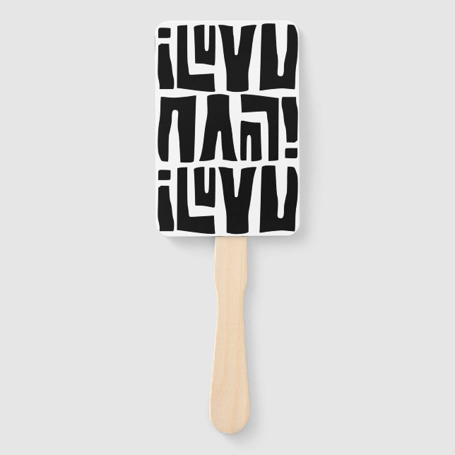 I Luv U Tribal Mud Cloth African Pattern Hand Fan (Front)