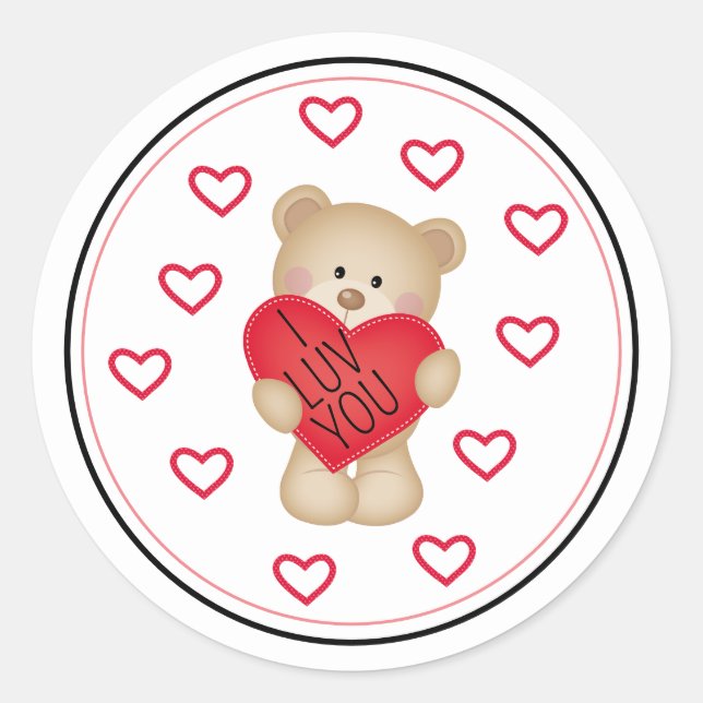 I LUV YOU Teddy Bear Sticker (Front)