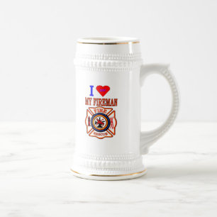 I LUY MY FIREMAN BEER STEIN