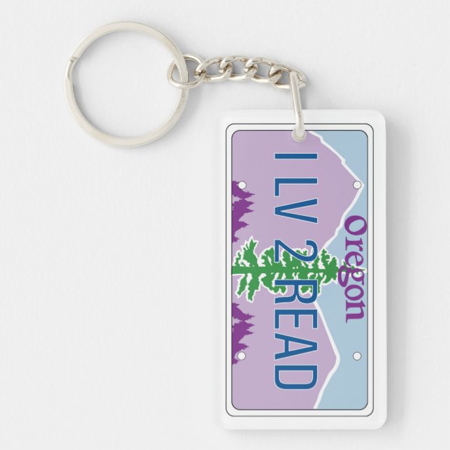 "I LV 2 READ" License Plate Keychain (Front)