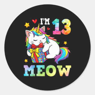 I’m 13 Years Old Meow Cat Unicorn 13th Birthday Ce Classic Round Sticker