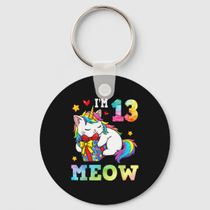 I’m 13 Years Old Meow Cat Unicorn 13th Birthday Ce Keychain