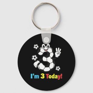 I’m 3 Today Cute Soccer Cartoon 3rd Birthday Kids Keychain