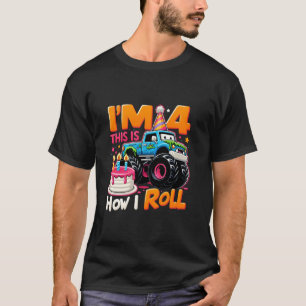 I m 4 This is How I Roll 4th Birthday Boys Monster T-Shirt