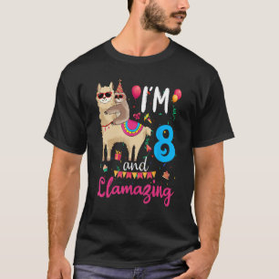 I m 8 And Llamazing Llama Theme 8th Birthday Party T-Shirt