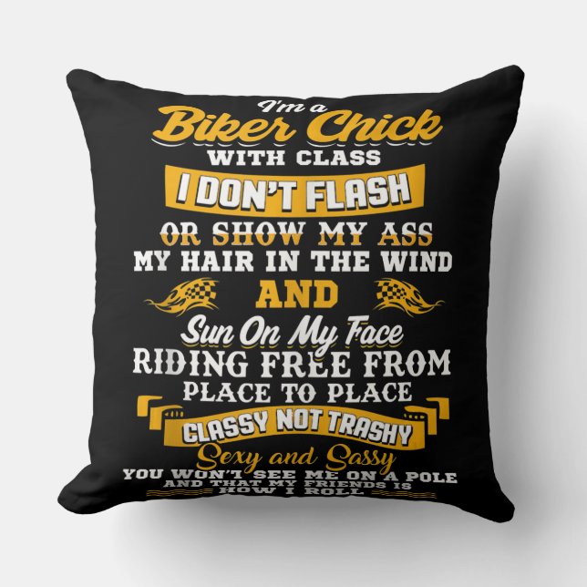 I’m A Biker Chick Gift For Motorbike Lovers Throw Pillow (Front)
