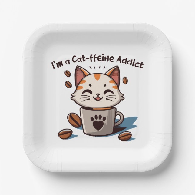 I m a Cat-ffeine Addict Paper Plate (Front)